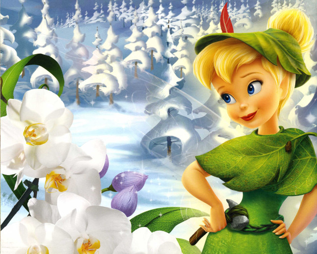 Tinkerbell flowers snow forest cartoon free wallpaper for desktop - medium preview image