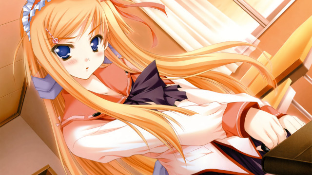 Blonde girl blue eyes classroom free wallpaper for desktop - medium preview image