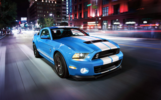 Blue mustang city night cobra free wallpaper for desktop - medium preview image