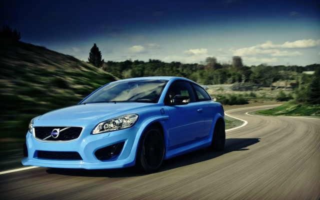 Blue car forest road cloudy free wallpaper for desktop - medium preview image