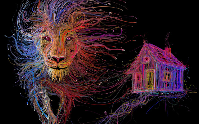 Lion house foreground background psychedelic free wallpaper for desktop - medium preview image