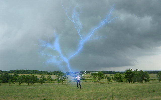 Man field lightning cloud shock free wallpaper for desktop - medium preview image