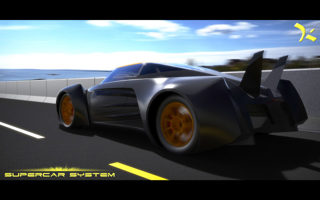Futuristic car ocean road yellow free wallpaper for desktop - medium preview image