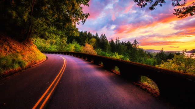 Sunset bridge road colorful sky free wallpaper for desktop - medium preview image