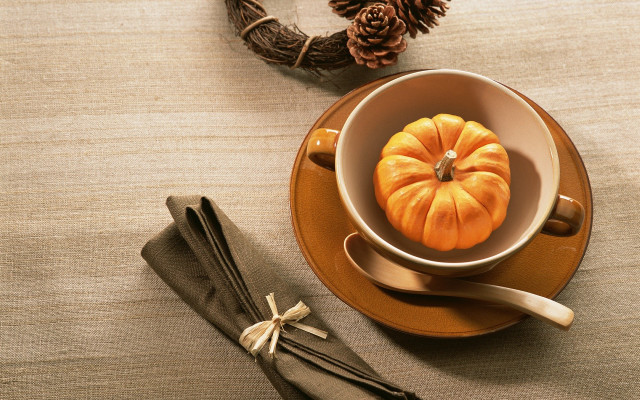 Small pumpkin cup saucer napkin free wallpaper for desktop - medium preview image