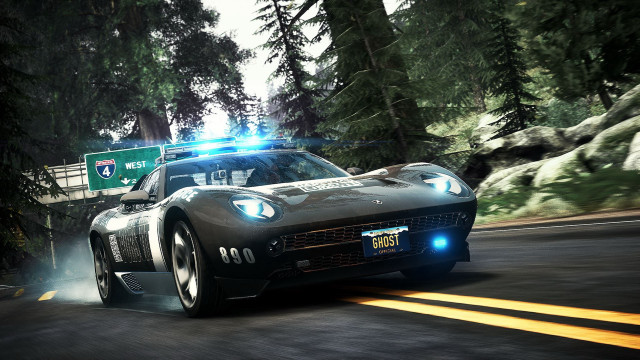 Policecar forest night highwaypatrol road free wallpaper for desktop - medium preview image
