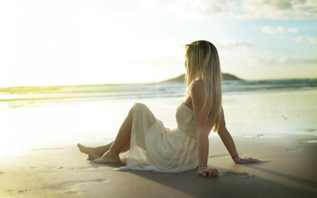 Beach woman white dress ocean #2 free wallpaper for desktop - medium preview image