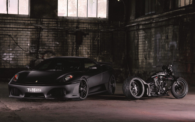 Black sports car motorcycle garage free wallpaper for desktop - medium preview image