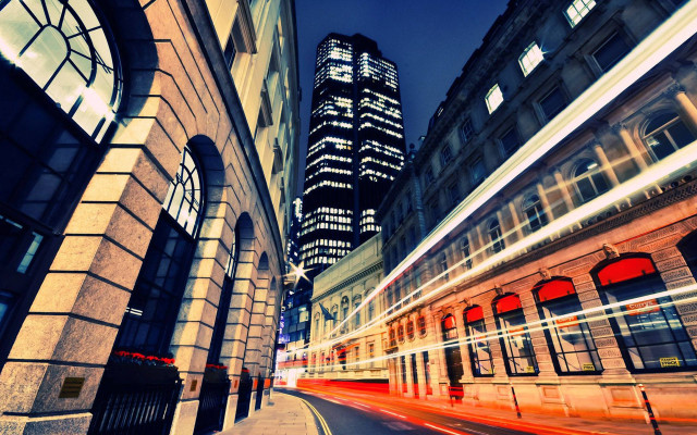 City street train night clock free wallpaper for desktop - medium preview image