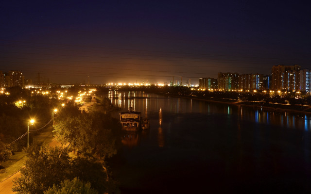 City night river bridge cityscape free wallpaper for desktop - medium preview image