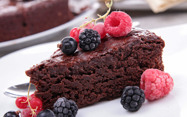 Chocolate cake berries fork pastel free wallpaper for desktop - medium preview image