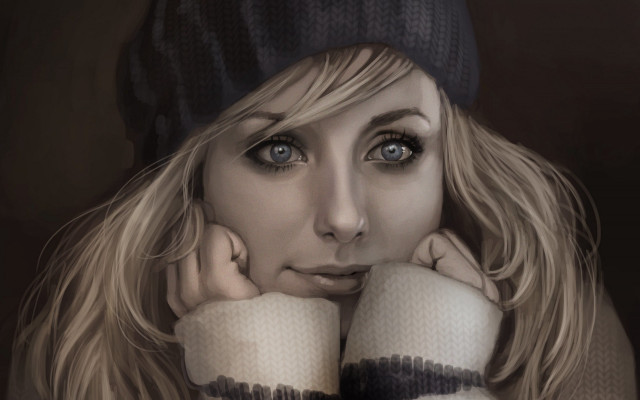 Blue eyes hat portrait woman free wallpaper for desktop - medium preview image