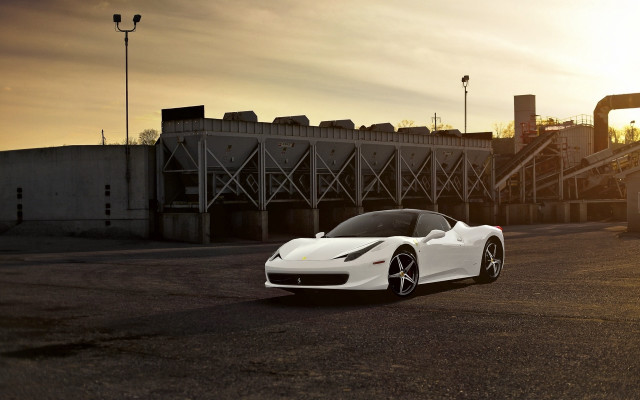 White sports car sunset parking free wallpaper for desktop - medium preview image