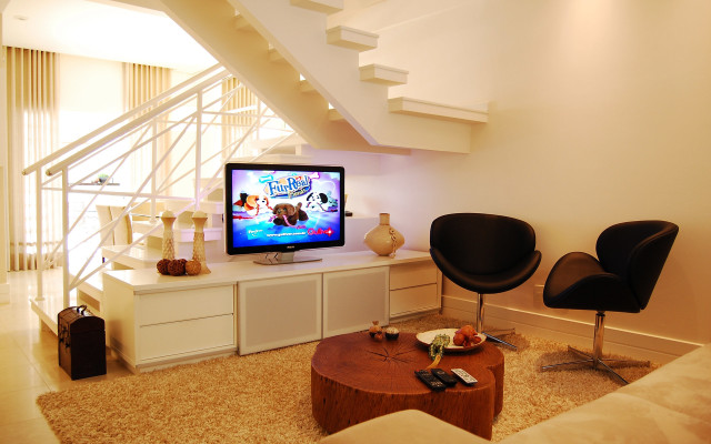 Living room television chair staircase free wallpaper for desktop - medium preview image