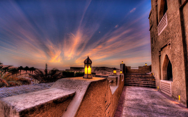 Building stairway cloudy sky dusk free wallpaper for desktop - medium preview image
