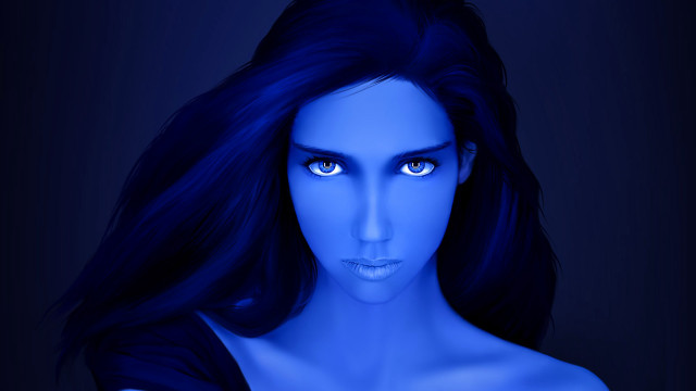 Blue eyes black dress fantasy free wallpaper for desktop - medium preview image