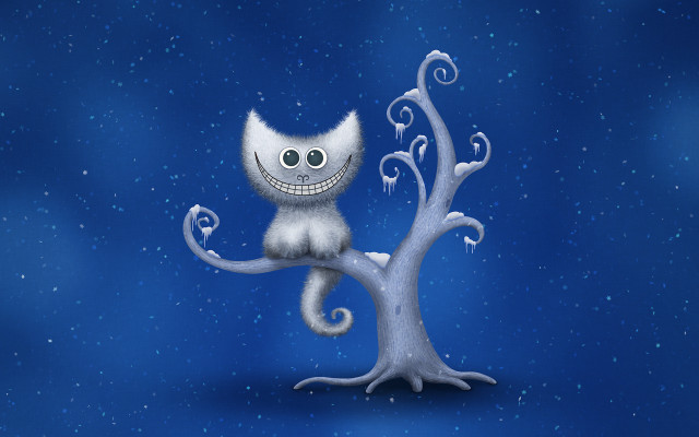 White cat tree branch smile free wallpaper for desktop - medium preview image