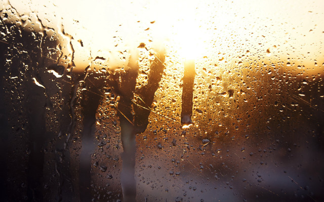 Rainy window streetlight sunset night free wallpaper for desktop - medium preview image
