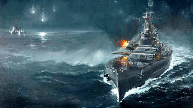 Battleship ocean smoke painting art free wallpaper for desktop - medium preview image