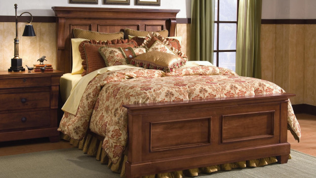 Bed wooden headboard nightstand lamp free wallpaper for desktop - medium preview image