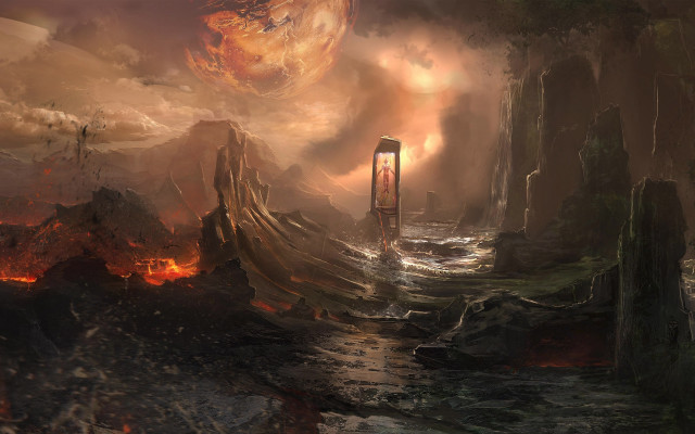 Strange structure sea fire embers free wallpaper for desktop - medium preview image