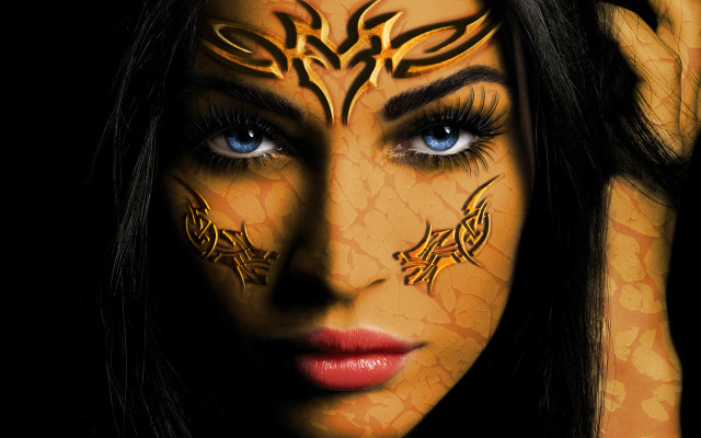 Gold black facepaint blue eyes free wallpaper for desktop - medium preview image
