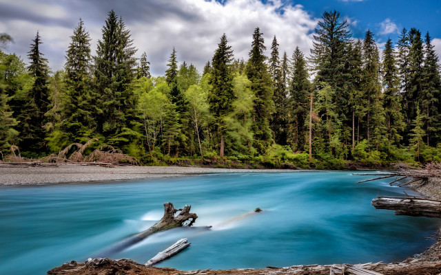 River log trees clouds nature free wallpaper for desktop - medium preview image