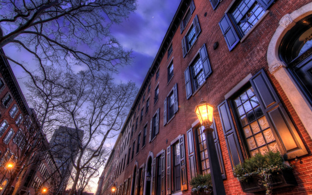 Streetlight autumn night cityscape japanese free wallpaper for desktop - medium preview image