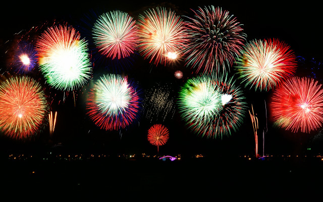 Fireworks night sky city kimono free wallpaper for desktop - medium preview image