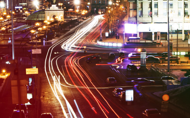 Futuristic city street traffic night free wallpaper for desktop - medium preview image