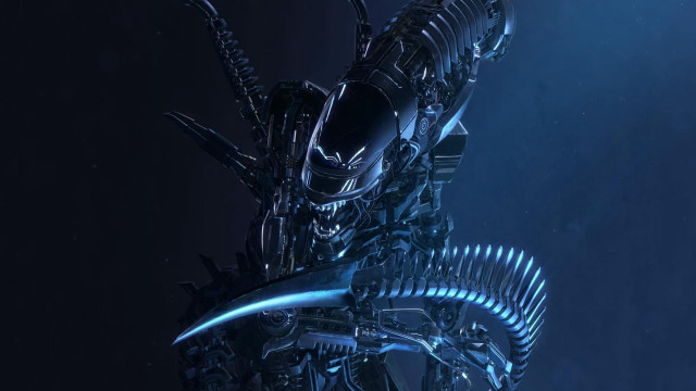 Futuristic alien armor weapon night free wallpaper for desktop - medium preview image