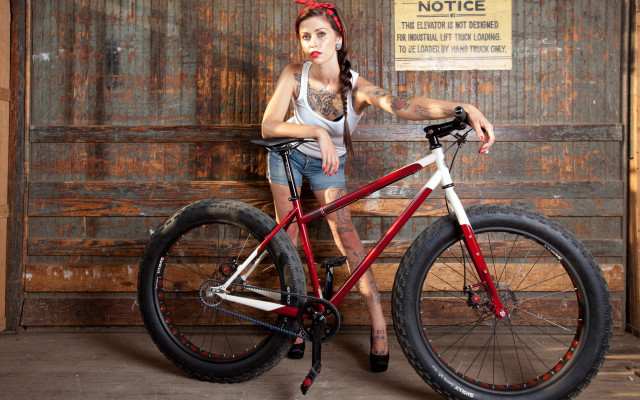 Woman bow bike wooden wall free wallpaper for desktop - medium preview image