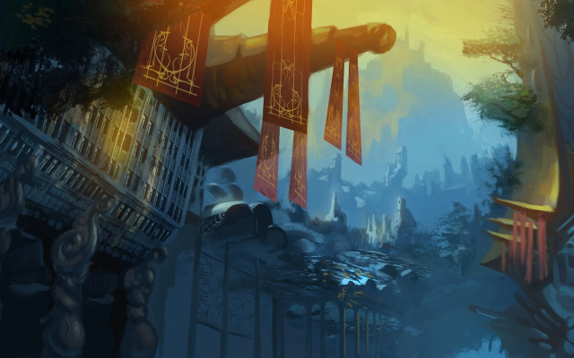 City clocktower fantasy matteart league free wallpaper for desktop - medium preview image