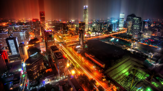 City lights night holography bridge free wallpaper for desktop - medium preview image