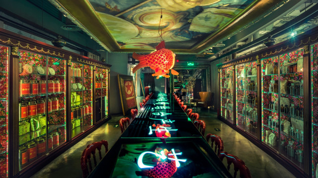 Long table lights glass cases free wallpaper for desktop - medium preview image