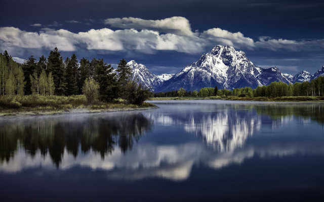 Mountain reflection lake trees clouds #2 free wallpaper for desktop - medium preview image