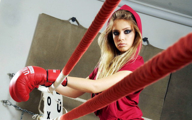 Woman boxing red hoodie gym free wallpaper for desktop - medium preview image