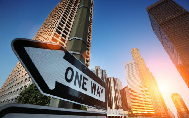 One way sign city skyline free wallpaper for desktop - medium preview image