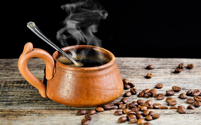 Coffee cup steam beans wooden #2 free wallpaper for desktop - medium preview image