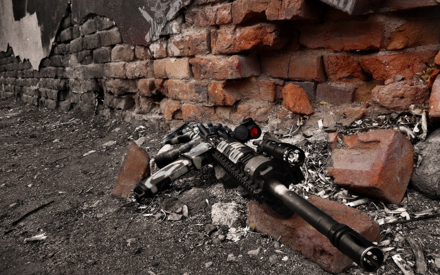Gun brick wall rubble ambient free wallpaper for desktop - medium preview image