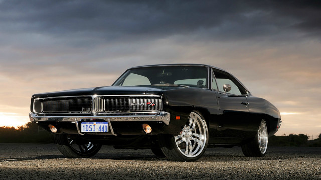 Black muscle car cloudy sky #2 free wallpaper for desktop - medium preview image
