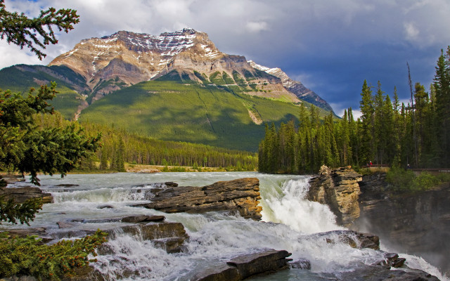Mountain waterfall trees river nature free wallpaper for desktop - medium preview image