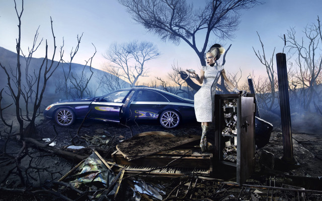 Woman white dress car burned free wallpaper for desktop - medium preview image