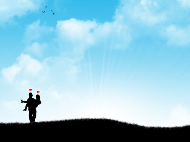 Romantic couple hill sky birds free wallpaper for desktop - medium preview image