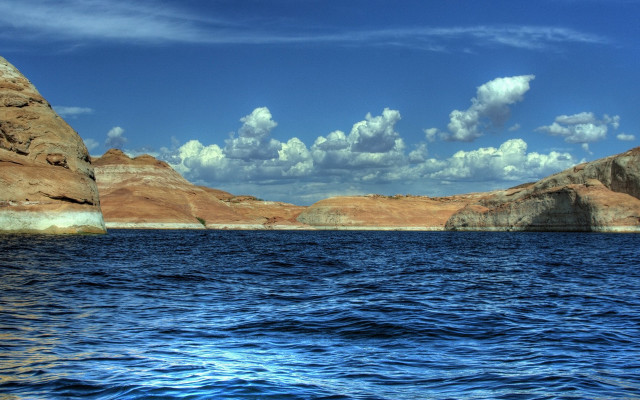 Mountain lake clouds beach water free wallpaper for desktop - medium preview image