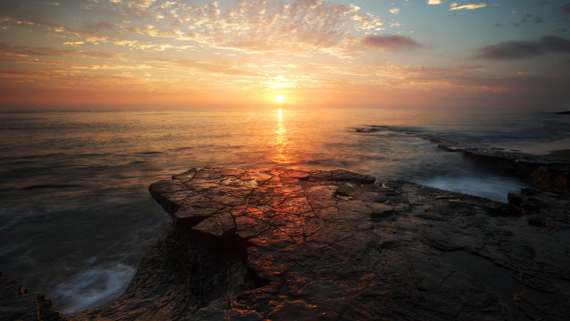 Sunset ocean rocky shore mountains #3 free wallpaper for desktop - medium preview image