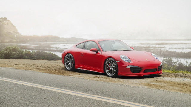 Red porsche road water hill free wallpaper for desktop - medium preview image