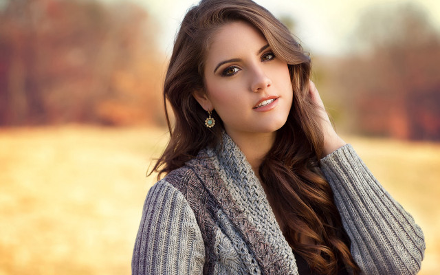 Woman long hair sweater portrait free wallpaper for desktop - medium preview image