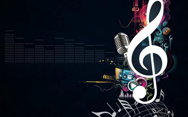 Music note microphone cityscape funk free wallpaper for desktop - medium preview image