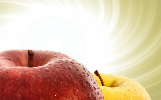 Red apple yellow apple white free wallpaper for desktop - medium preview image